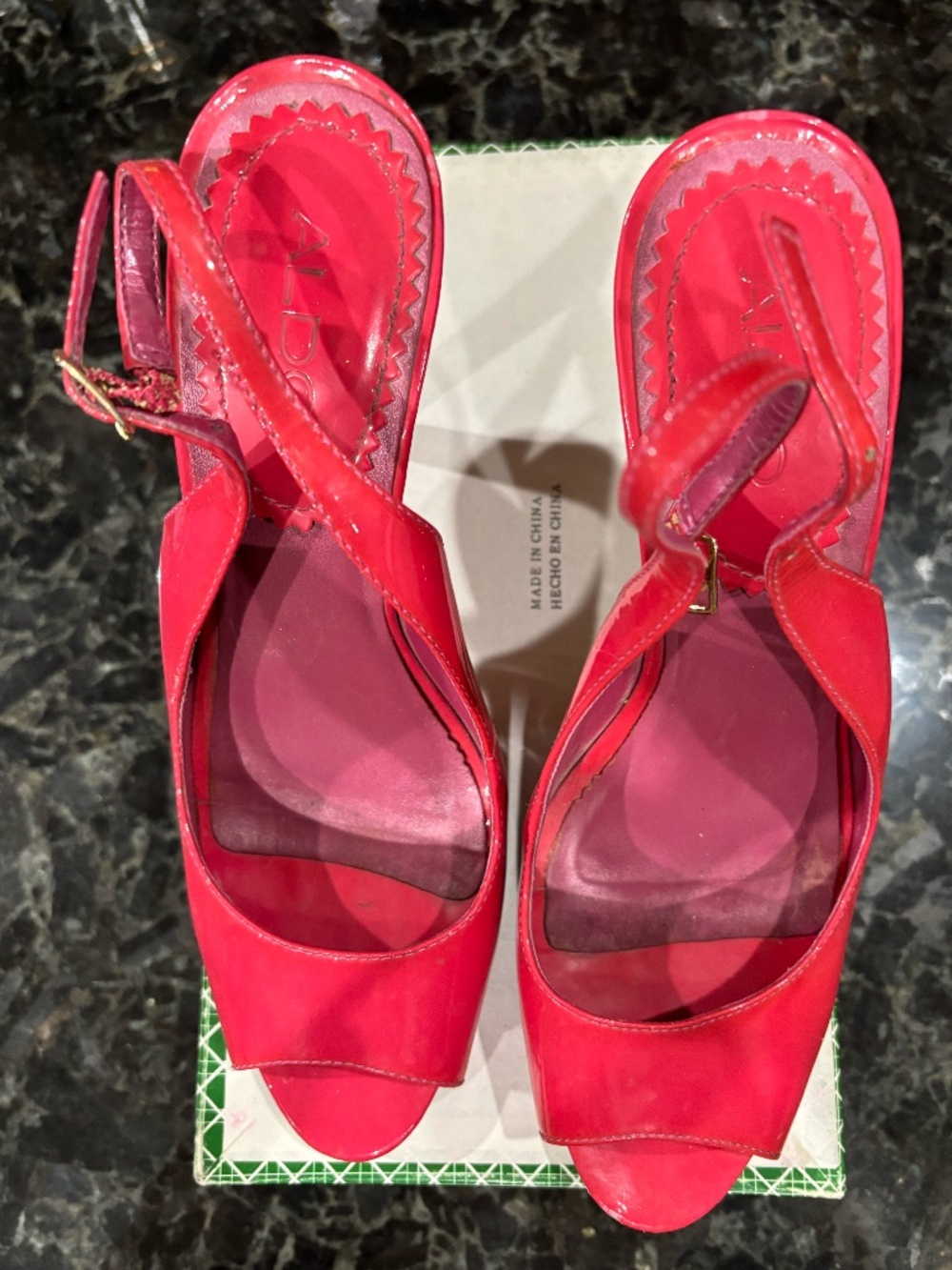 ALDO PINK PATENT LEATHER OPEN TOE SLING BACK
